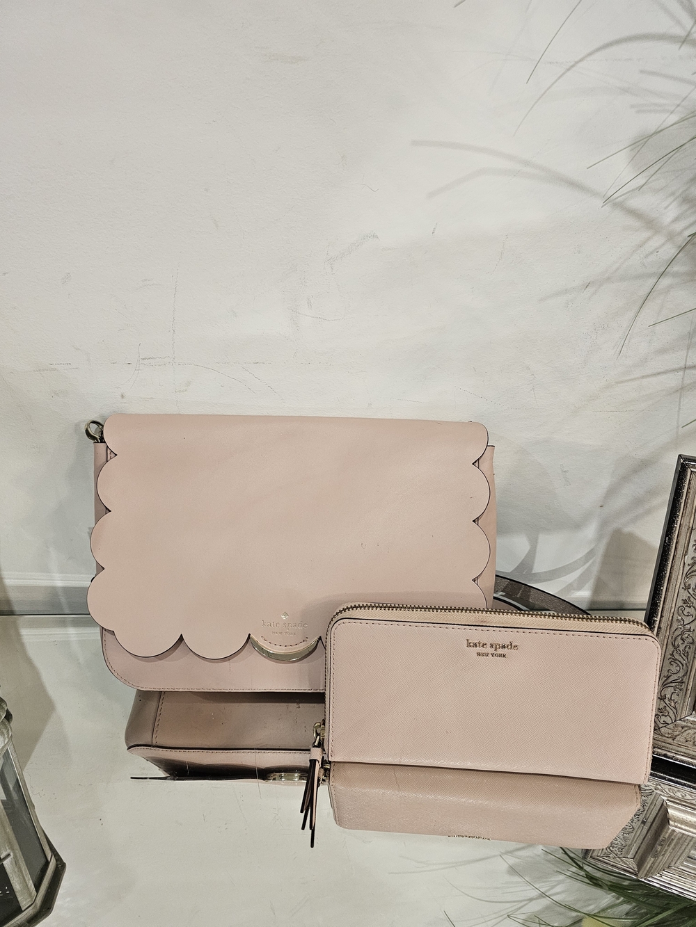 Kate Spade Pink Scalloped Crossbody Bag with Zip Wallet